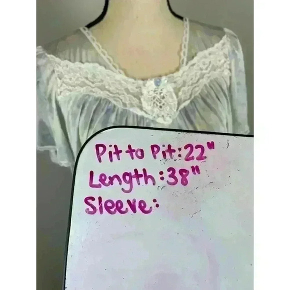 Vtg 70s Miss Elaine Babydoll Nightgown Floral Blue Lace Union Tag Coquette M - Picture 9 of 13